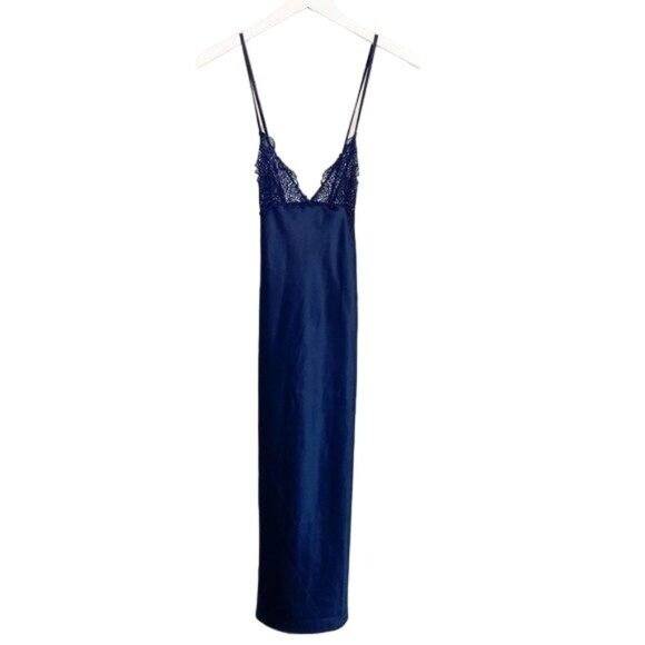 Victoria's Secret Other - Victorias Secret Navy Lace & Mesh Midi Nightie
